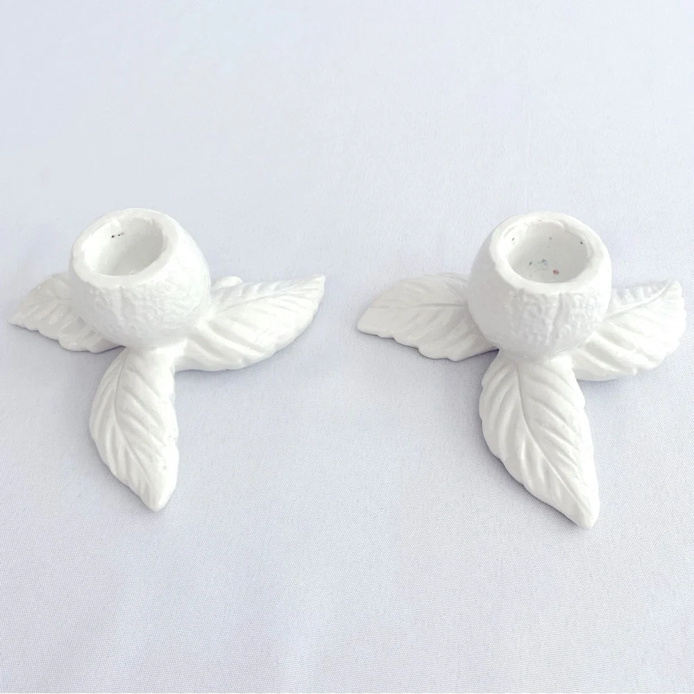 Porcelain Leaf Candle Holders Set Of Two Made In Italy White Home Decor Artsy